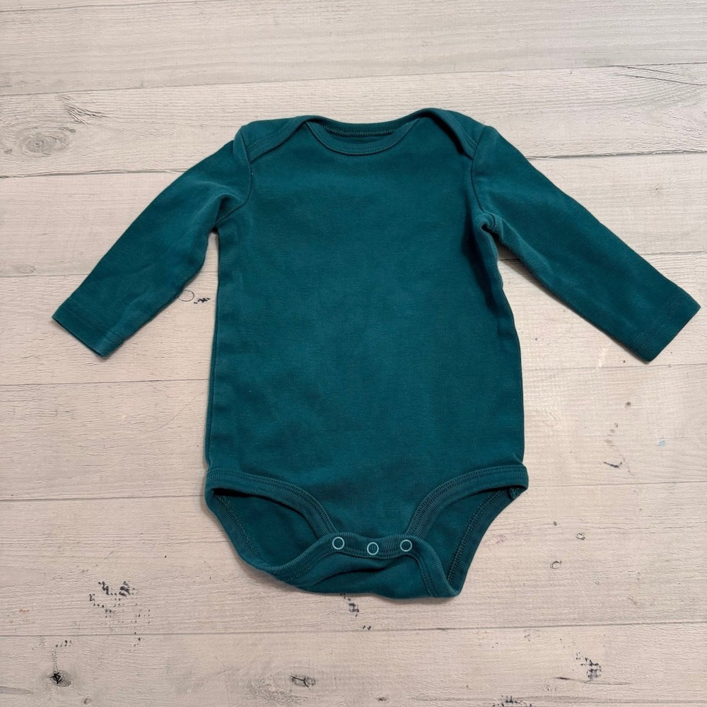 Primary baby organic cotton teal long sleeve bodysuit 3-6 months
